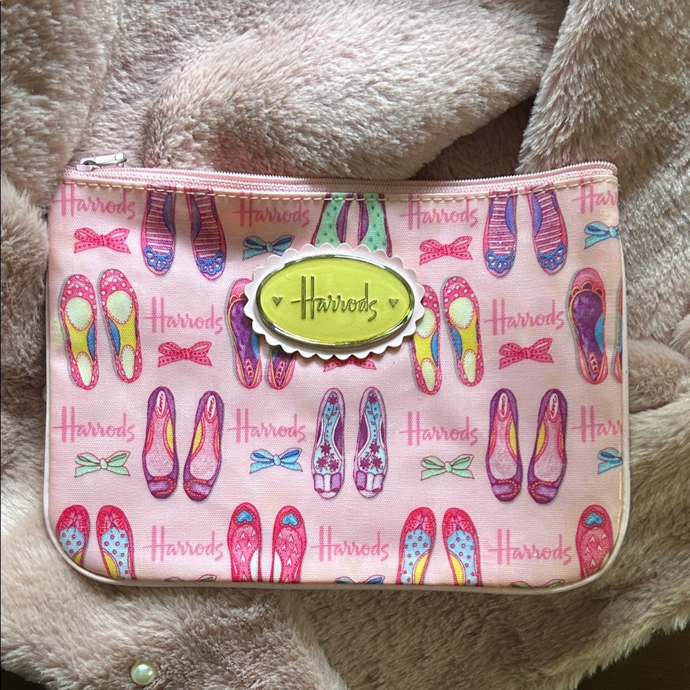 Harrods Pink Multicolor Shoe Print Pouch